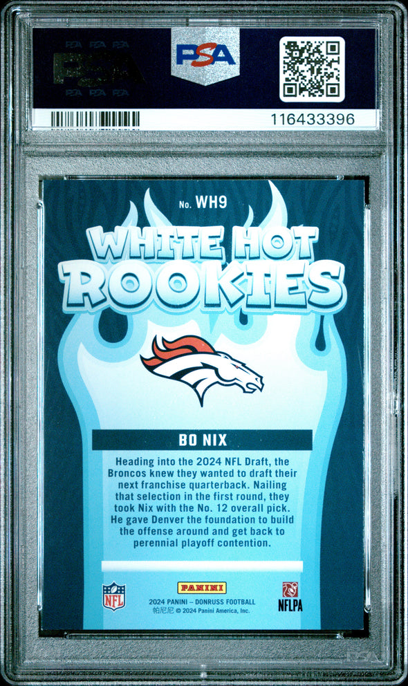 2024 Donruss-White Hot Rookies-Bo Nix #WH9 PSA 8