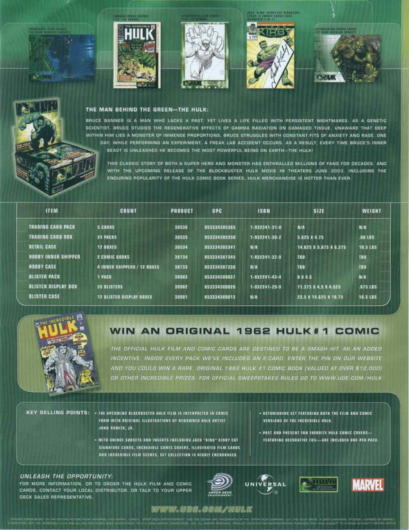 2003 Upper Deck Marvel Hulk Film And Comic Cards Box