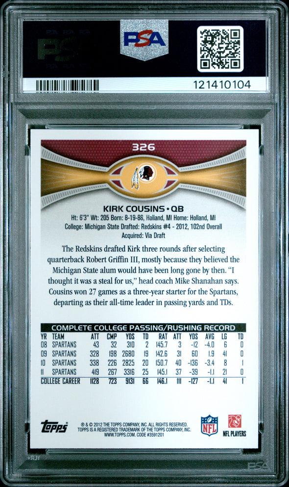 2012 Topps Kirk Cousins #326 PSA 10