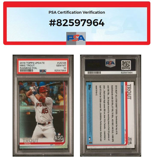 2019 Topps Update-Mike Trout-Rainbow Foil #US146 PSA 10