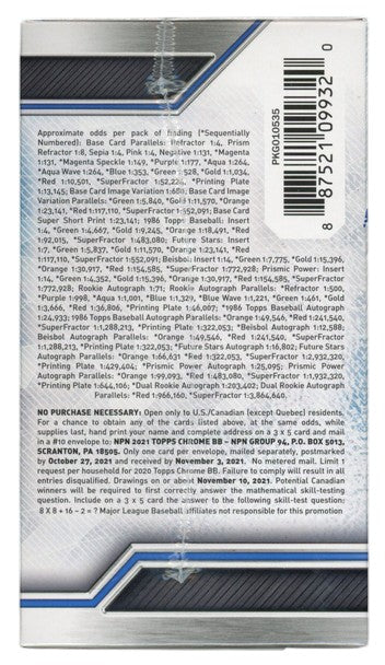 2021 Topps Chrome Baseball Blaster Box