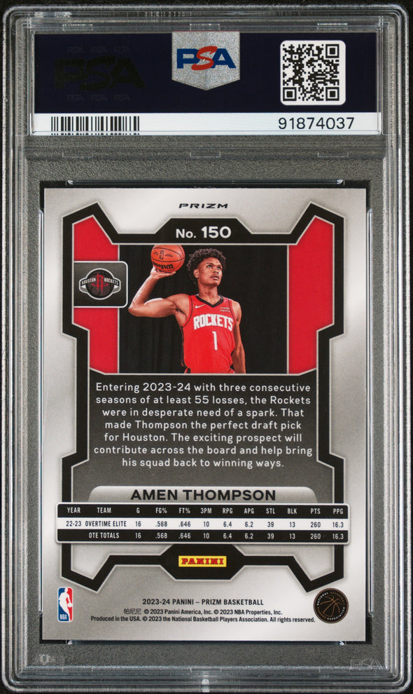 2023-24 Panini Prizm Basketball-Amen Thompson Green #150 PSA 9