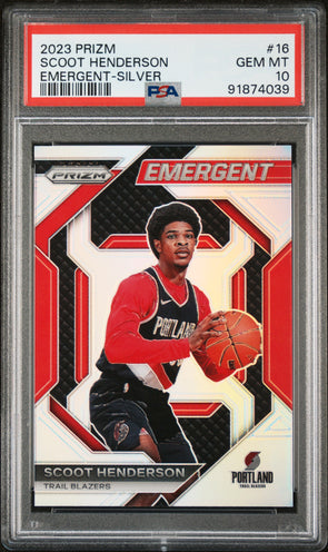 2023-24 Panini Prizm Basketball-Scoot Henderson Emergent Silver #16 PSA 10