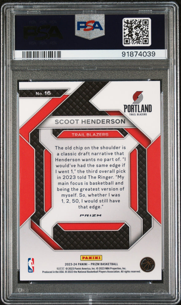 2023-24 Panini Prizm Basketball-Scoot Henderson Emergent Silver #16 PSA 10