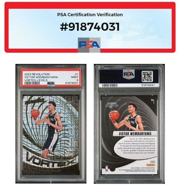 2023-24 Panini Revolution-Victor Wembanyama Vortex Levels #1 Rookie PSA 9