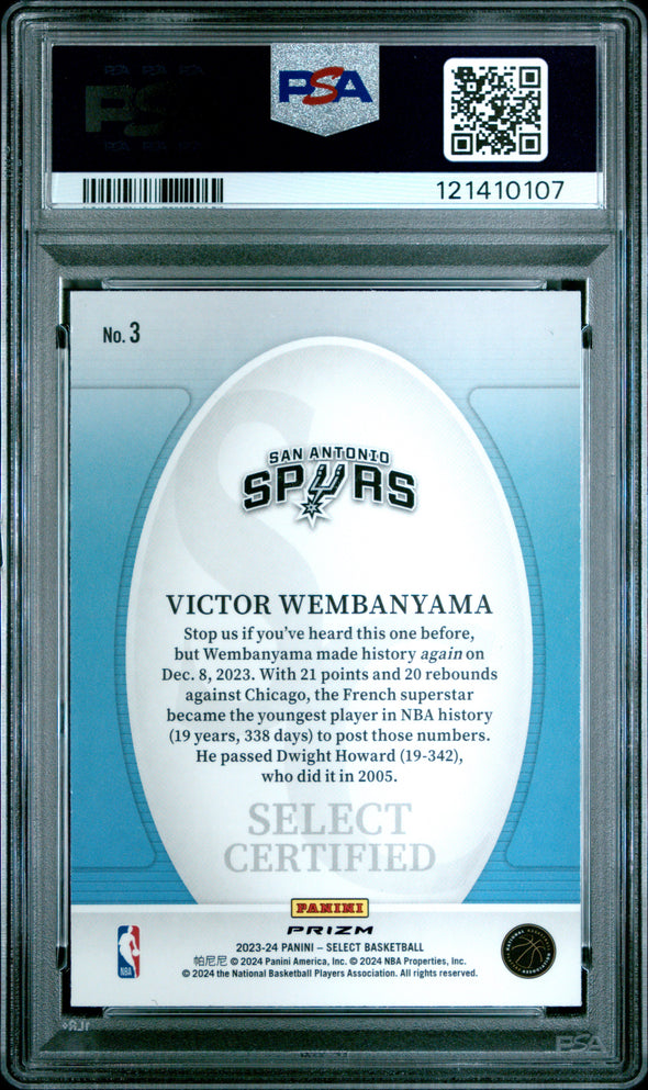 2023-24 Panini Select Victor Wembanyama Select Certified Green Prizm #3 PSA 10