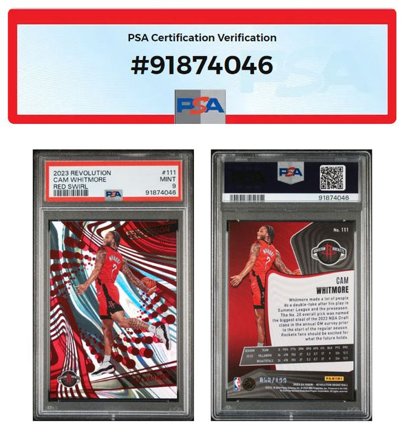 2023-24 Panini Revolution-Cam Whitmore Red Swirl #'d 058/199 #111 PSA 9