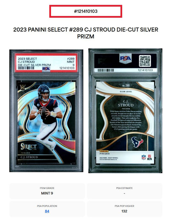 2023 Select CJ Stroud Club Level #289 Die-Cut Silver Prizm PSA 9