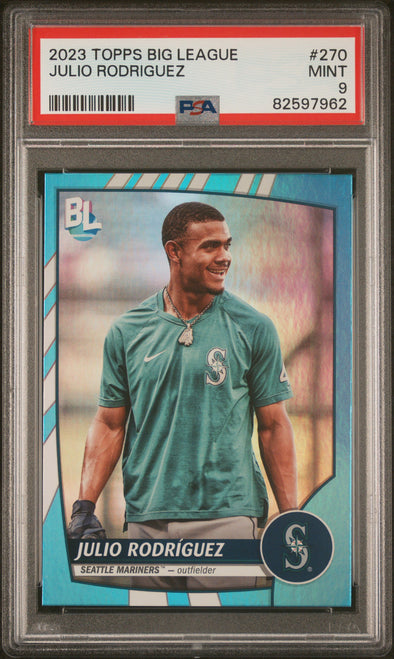 2023 Topps Big League-Julio Rodriguez-Aqua SP PSA 9