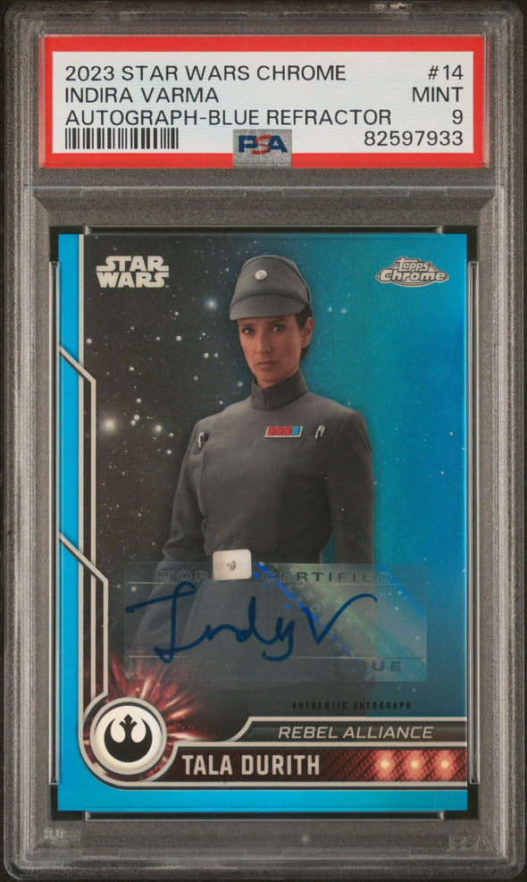 2023 Topps Chrome Star Wars Indira Varma Auto Blue Refractor 14 #'d 149/150 PSA 9