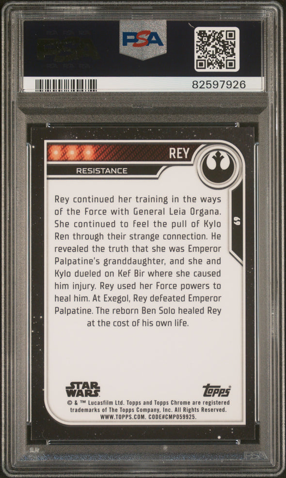 2023 Topps Chrome Star Wars Rey Black Wave Refractor #69 PSA 10