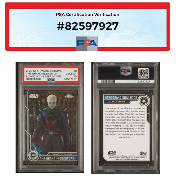 2023 Topps Chrome Star Wars The Grand Inquisitor Black Wave Refractor #8 PSA 10