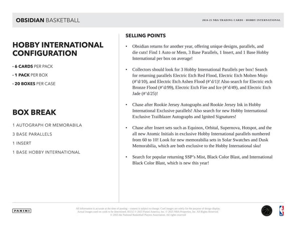 2024-25 Panini Obsidian Basketball International Hobby Box