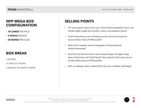2024-25 Panini Prizm Basketball Mega Box (Pink Ice Prizm's)