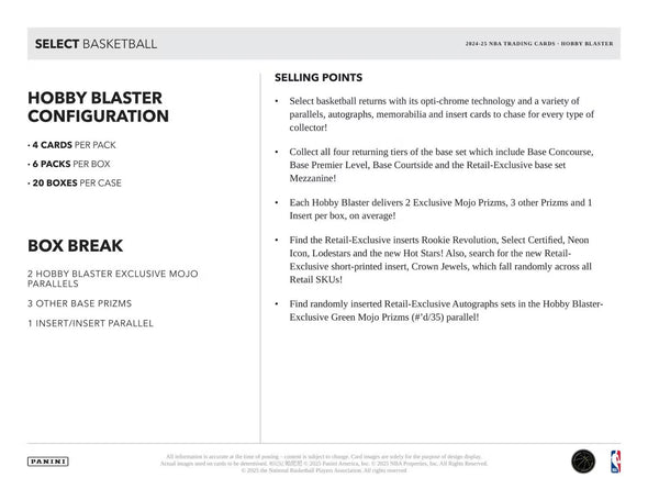 2024-25 Panini Select Basketball Hobby Blaster Box (Green & Red Mojo Prizms)