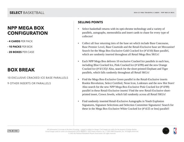 2024-25 Panini Select Basketball Mega Box (Blue, Pink & Orange Cracked Ice Prizms)