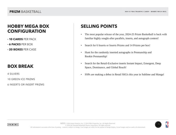2024-25 Panini Prizm Basketball Hobby Mega Box
