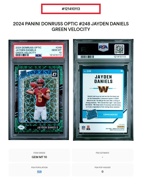2024 Panini Donruss Optic Jayden Daniels Green Velocity #248 PSA 10