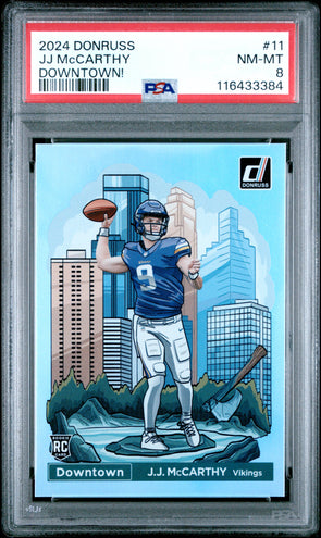 2024 Donruss-Downtown!-J.J. McCarthy #11 PSA 8