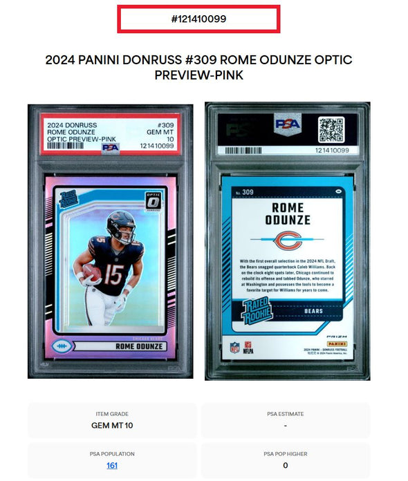 2024 Donruss Rome Odunze #309 Optic Preview Pink PSA 10