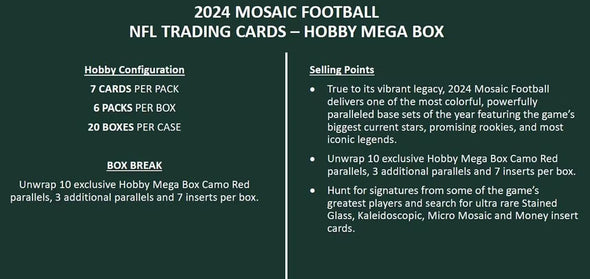 2024 Panini Mosaic Football Hobby Mega Box (Camo Red)