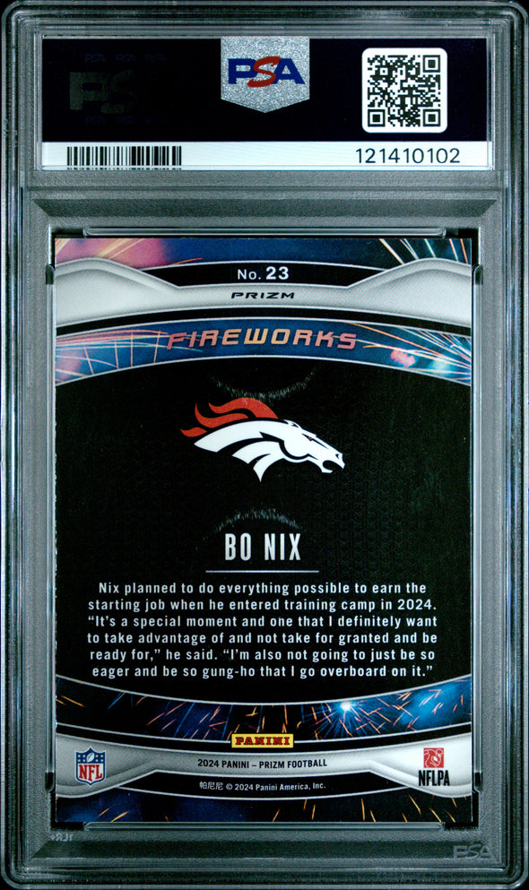 2024 Panini Prizm Bo Nix Fireworks Green Wave #23 PSA 10