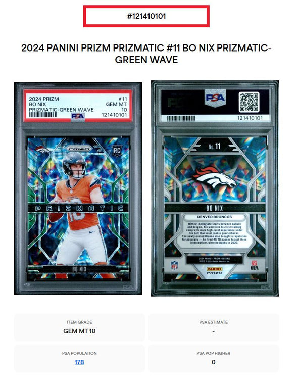 2024 Panini Prizm Bo Nix Prizmatic Green Wave #11 PSA 10