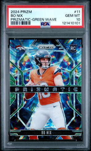 2024 Panini Prizm Bo Nix Prizmatic Green Wave #11 PSA 10