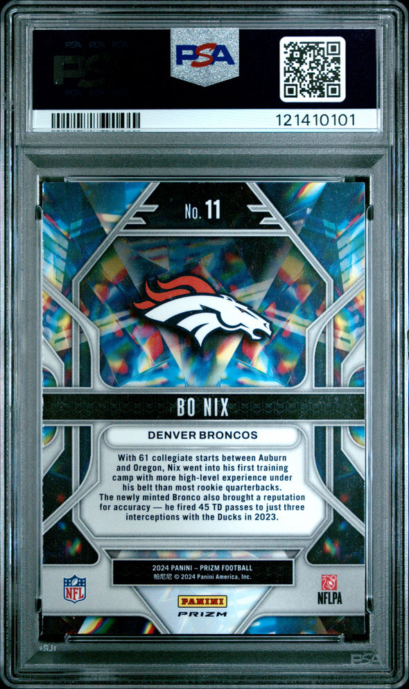 2024 Panini Prizm Bo Nix Prizmatic Green Wave #11 PSA 10