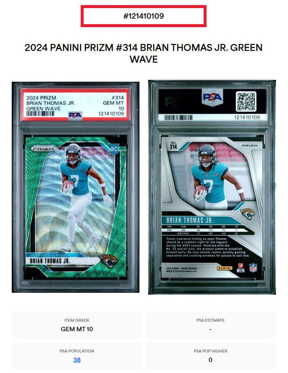 2024 Prizm Brian Thomas Jr. #314 Green Wave PSA 10