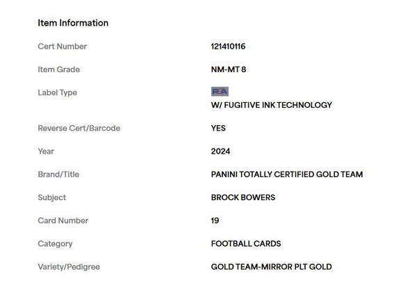 2024 Panini Totally Certified Brock Bowers Gold Team #19 Mirror Platinum Gold PSA 8