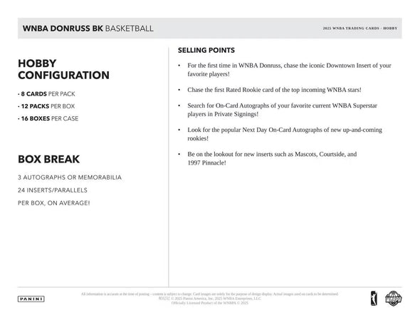 2025 Panini Donruss WNBA Basketball Hobby Box