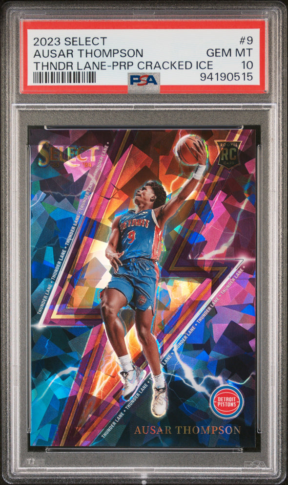 2023-24 Select-Ausar Thompson #9 Thunder Lane Purple Ice #'d 53/75 PSA 10