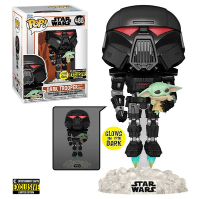Funko Pop!-Star Wars-The Mandalorian-Dark Trooper With Grogu #488
