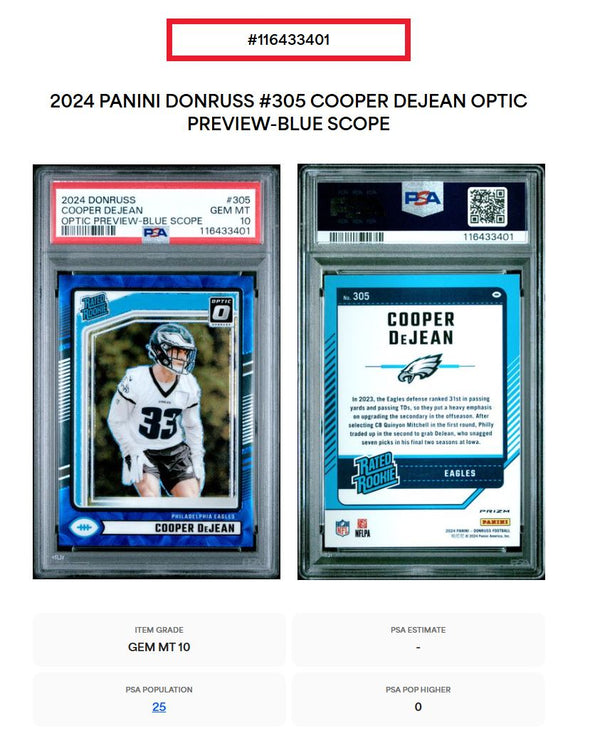 2024 Donruss-Cooper Dejean-Optic Preview Blue Scope PSA 10
