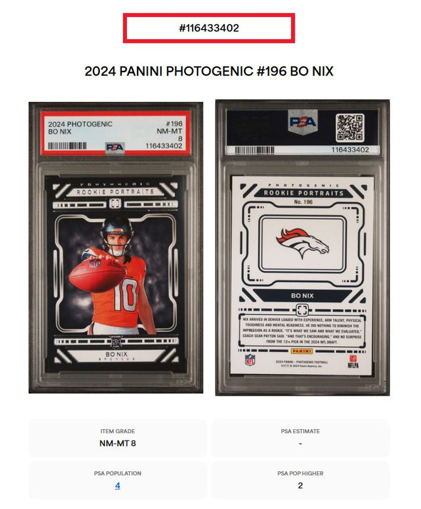 2024 Photogenic Box Nix Rookie Portraits PSA 8