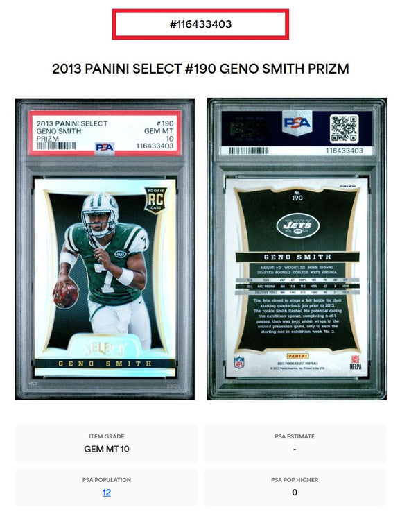 2013 Select Geno Smith Rookie Prizm PSA 10