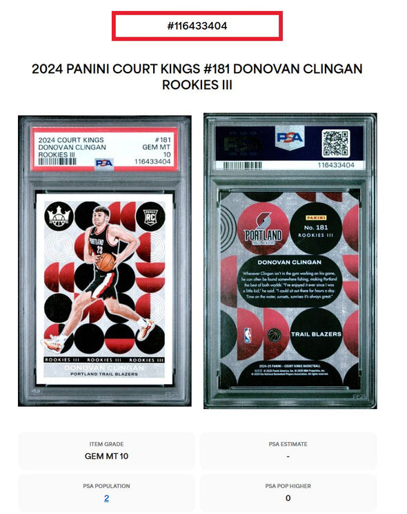 2024-25 Court Kings Donovan Clingan Rookies III PSA 10