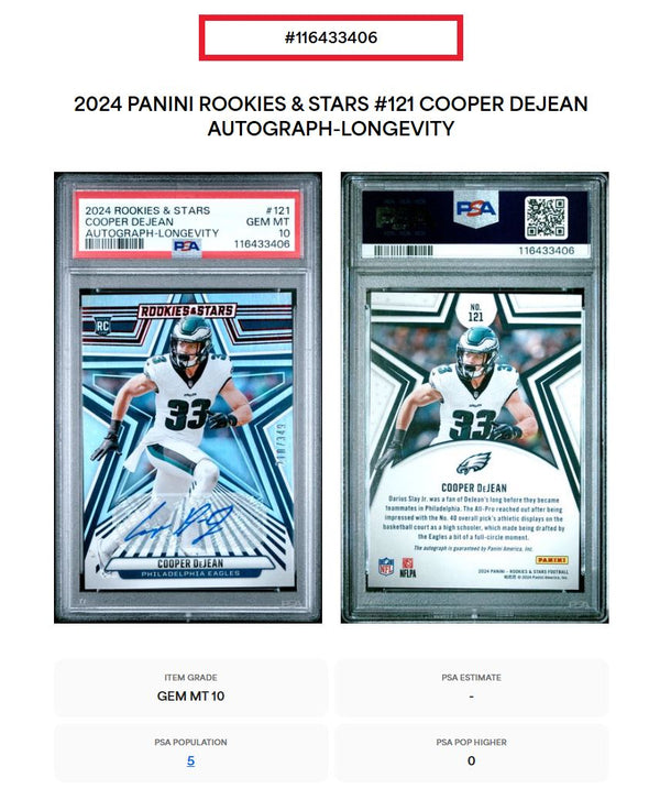 2024 Rookies And Stars-Cooper Dejean-Longevity Auto #'d 349 PSA 10