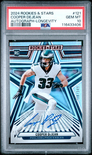 2024 Rookies And Stars-Cooper Dejean-Longevity Auto #'d 349 PSA 10