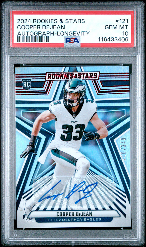 2024 Rookies And Stars-Cooper Dejean-Longevity Auto #'d 349 PSA 10