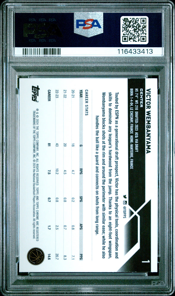 2023-24 Topps Chrome-Victor Wembanyama #1 Blue Refractor PSA 10