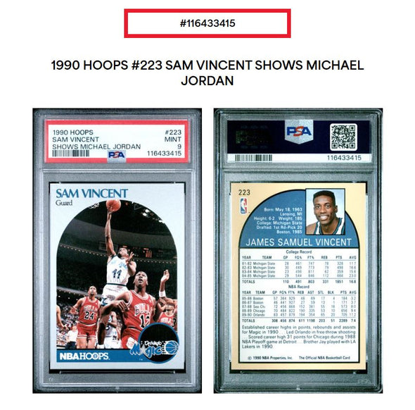 1990-91 Hoops-Sam Vincent #223 Shows Michael Jordan PSA 9