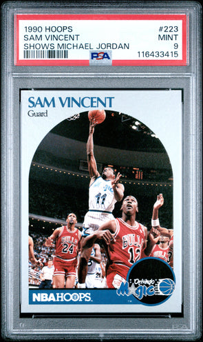 1990-91 Hoops-Sam Vincent #223 Shows Michael Jordan PSA 9