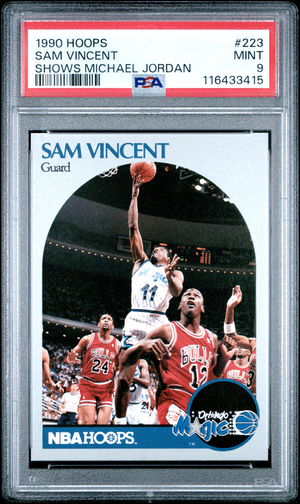 1990-91 Hoops-Sam Vincent #223 Shows Michael Jordan PSA 9