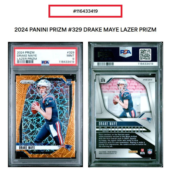 2024 Prizm-Drake Maye #329 Orange Lazer Prizm PSA 9