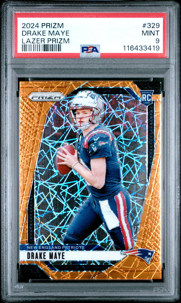 2024 Prizm-Drake Maye #329 Orange Lazer Prizm PSA 9