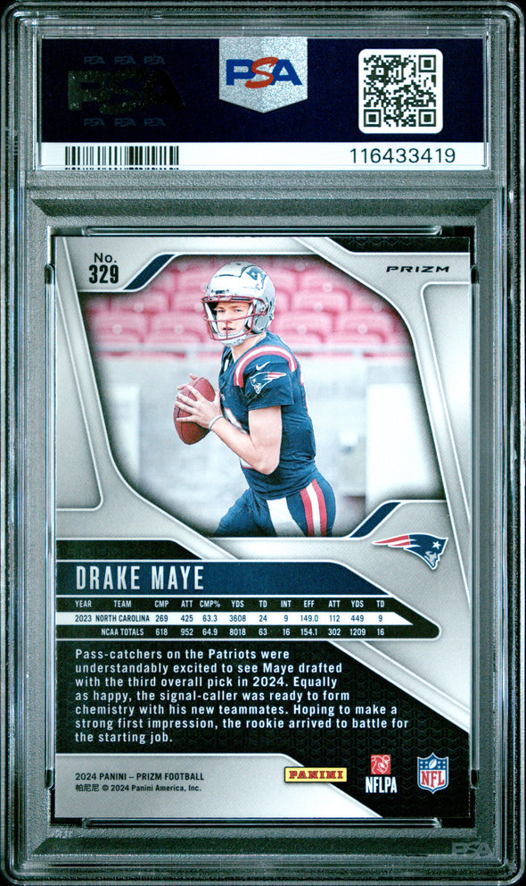 2024 Prizm-Drake Maye #329 Orange Lazer Prizm PSA 9