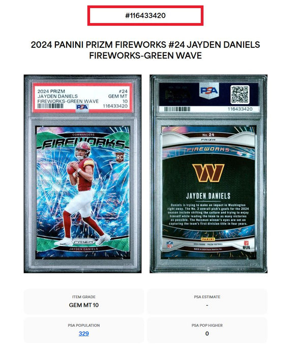2024 Prizm-Jayden Daniels #24 Fireworks-Green Wave PSA 10