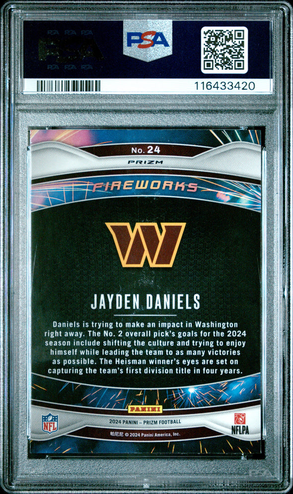 2024 Prizm-Jayden Daniels #24 Fireworks-Green Wave PSA 10